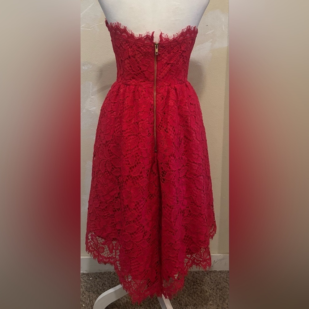 NBD Red Mini Lace Dress Strapless Size 4 - Picture 3 of 7